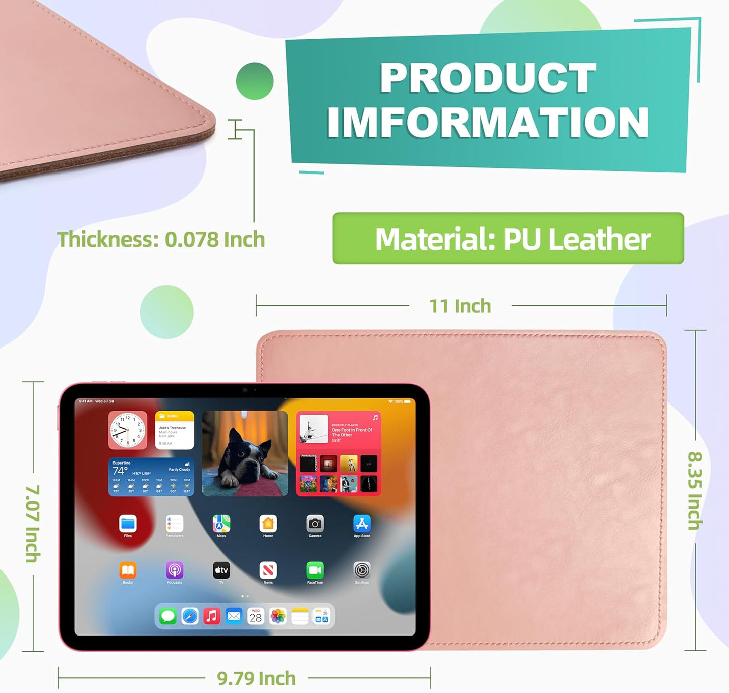 Mouse Pad, PU Mouse Pad,Leather Mouse Pad with Stitched Edge Micro-Fiber Base with Non-Slip Waterproof,Mouse Pad for Computers,Laptop, 8X11Inch (Light Pink)