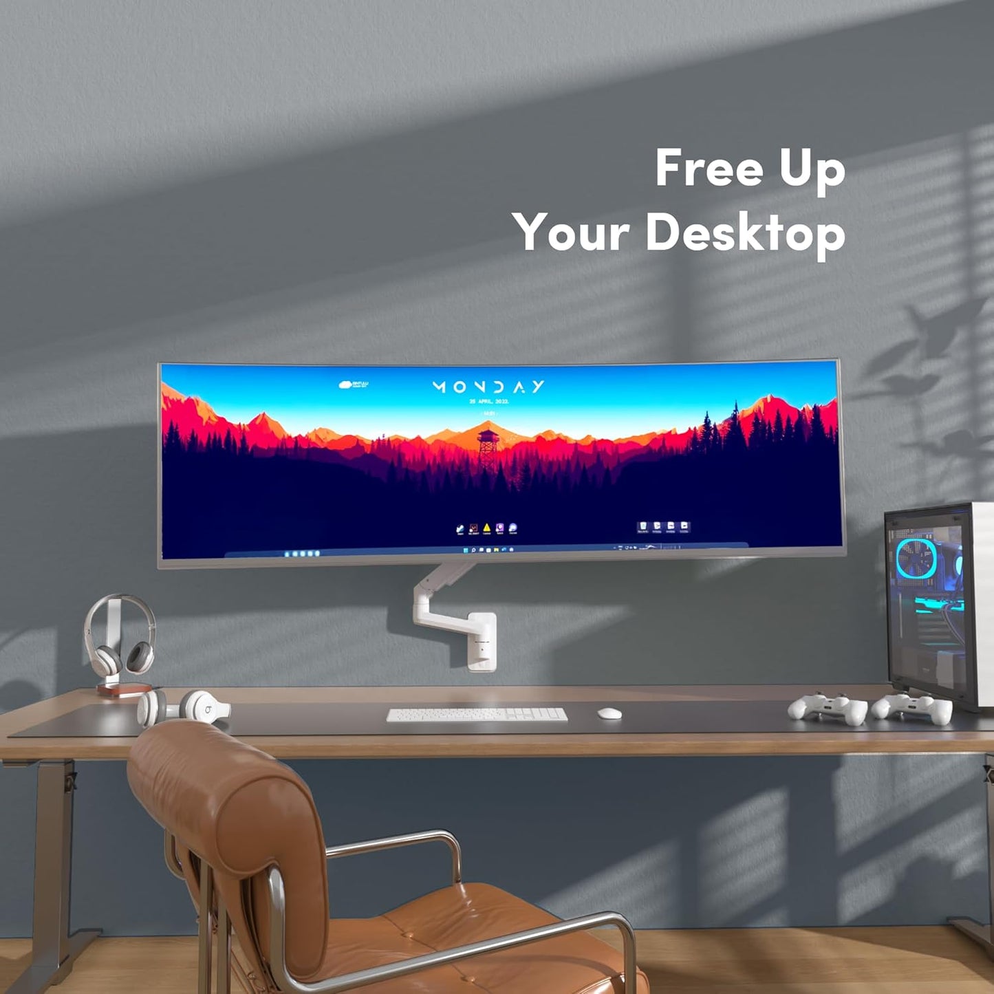 Monitor Wall Mount for 35 Inch Ultrawide Monitors, Heavy Duty Single Monitor Arm Holds 36.5 Lbs Computer Screens, Full Motion Adjustable Premium Aluminum Wall Stand