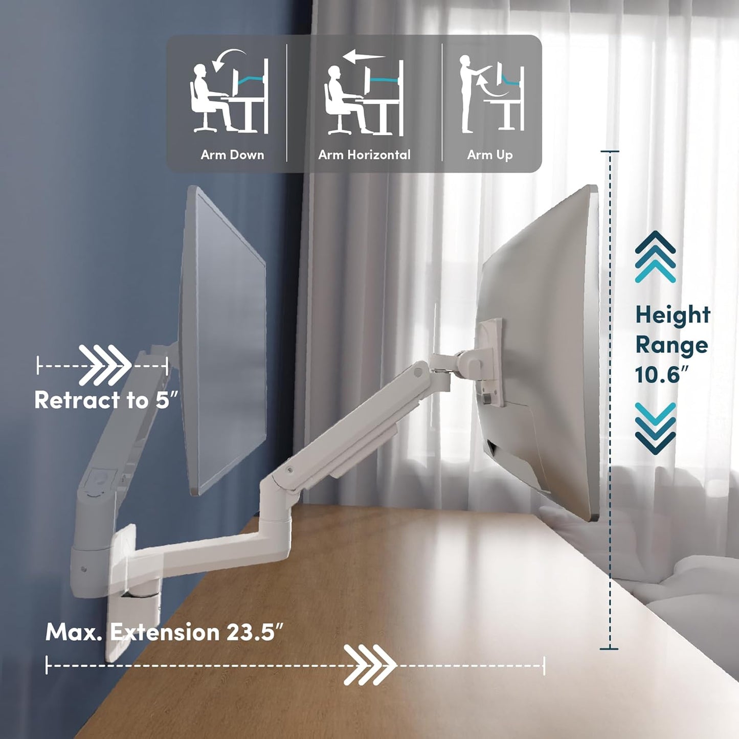 Monitor Wall Mount for 35 Inch Ultrawide Monitors, Heavy Duty Single Monitor Arm Holds 36.5 Lbs Computer Screens, Full Motion Adjustable Premium Aluminum Wall Stand